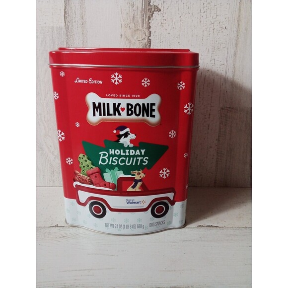 Milk Bone Merry Christmas Walmart Empty Metal Tins/May Have Minor Dent Or Ding - Picture 10 of 10